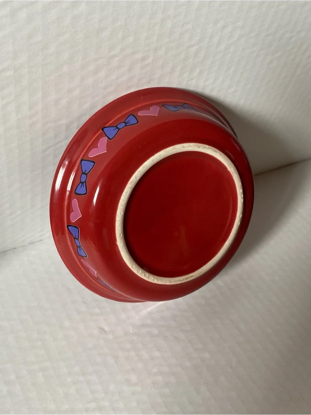 Cute whimsical Red and White Ceramic Cat Feeding Bowls with Cute Kitty Prints
